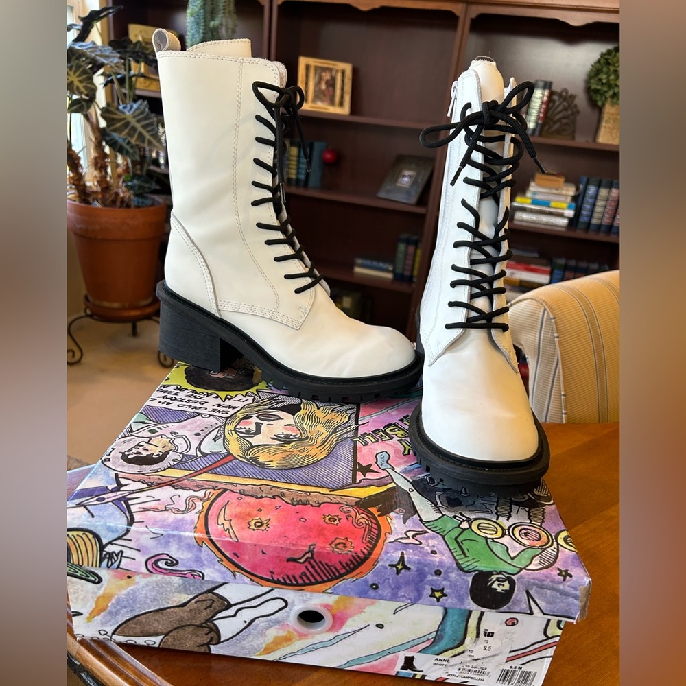 Jeffrey Campbell White and Black Combat Boots